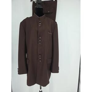 Apollo King Mens Band Collarless Suit 48R Brown Nehru Style 42x28.75